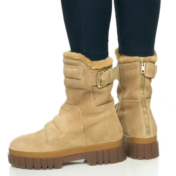 FREE PEOPLE Fable Faux-Fur-Lined Sand-Suede Boots Size 7 - Picture 2 of 16